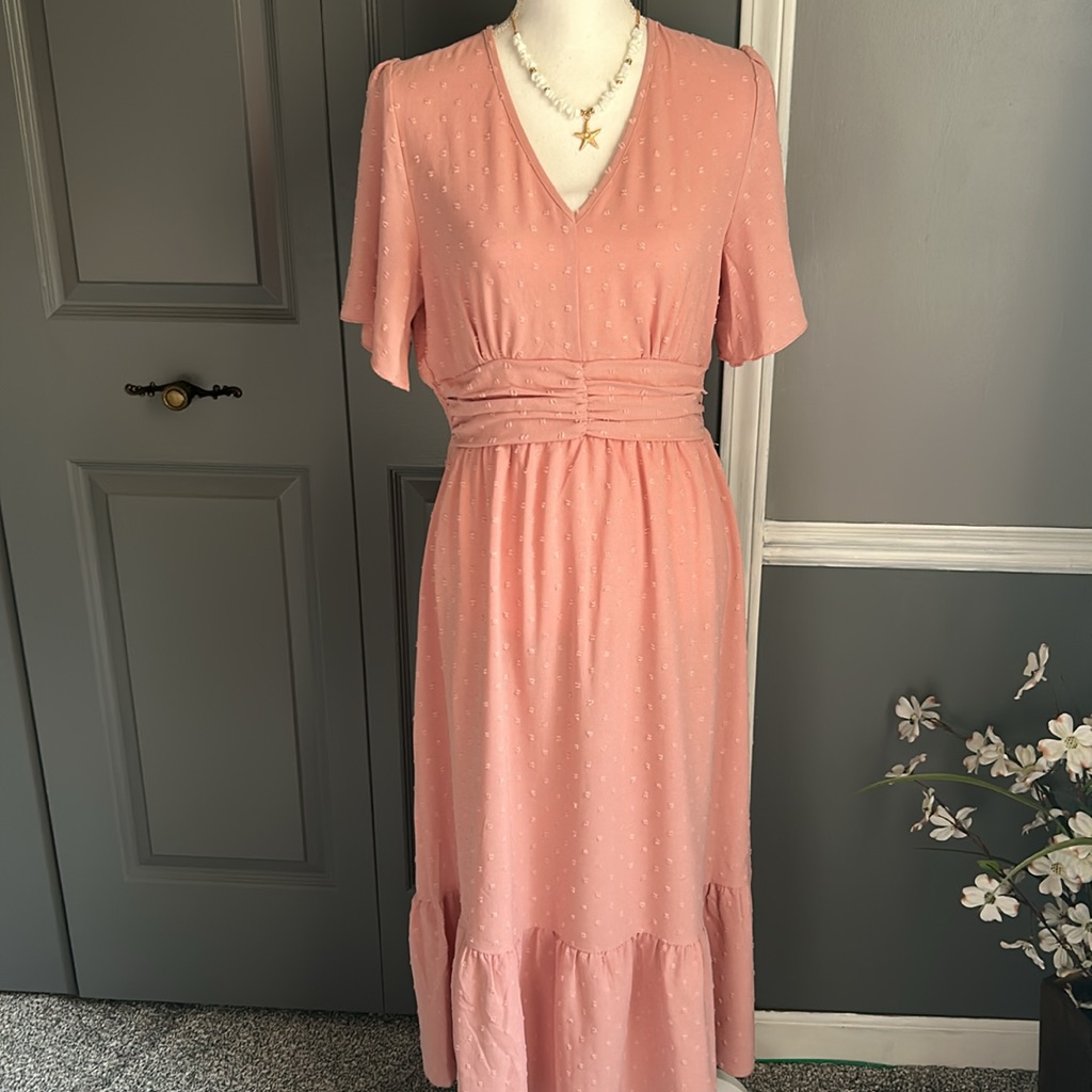 Cider Pink Flutter Sleeve Tie Front Midi Dress